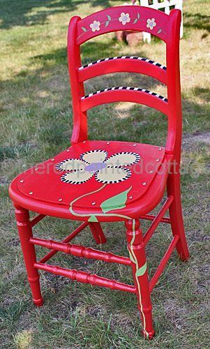 theredpaintedcottage whimsical pattern painted chair