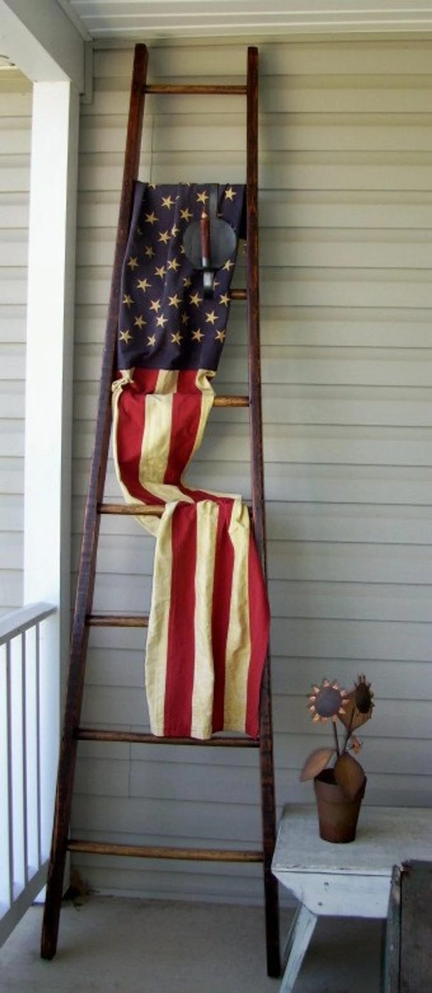 Refinished Wooden Orchard Ladder With Flag For Summer Porch Decor, Via Etsy