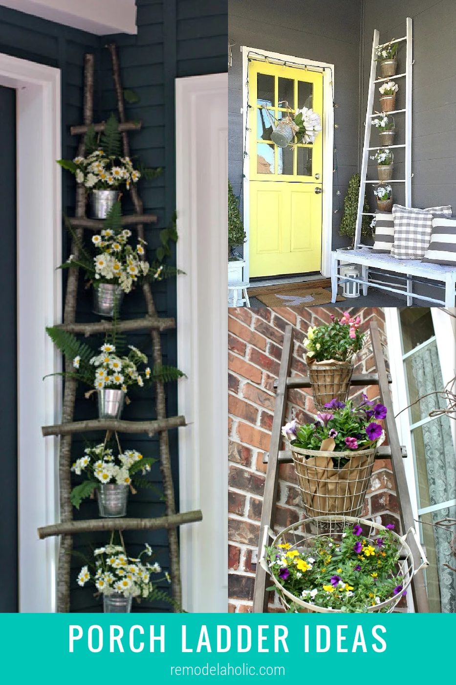 straightforward Porch Ladder options For Decorating An Outdoor Wood Ladder With Flowers And More Bekob