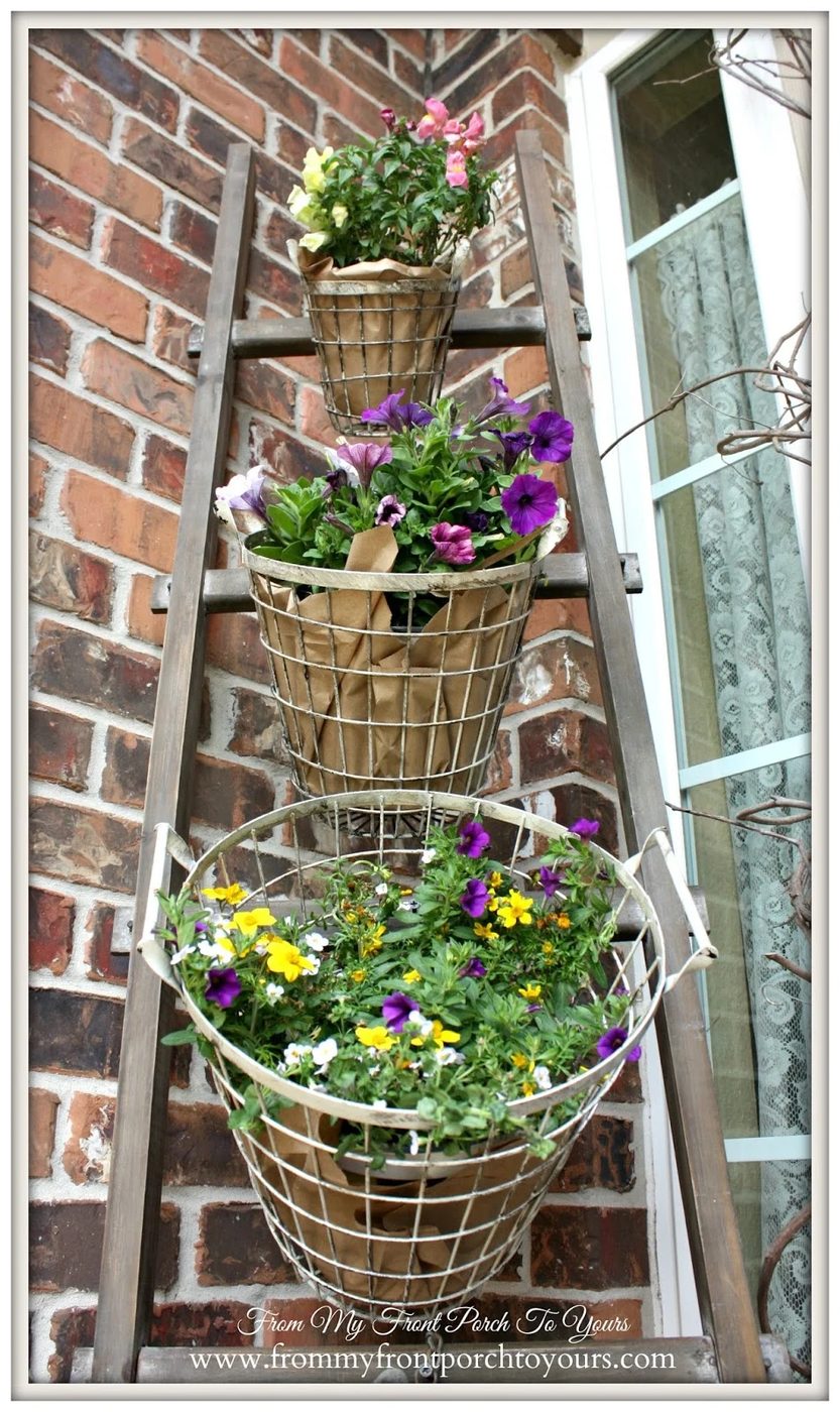 Flower Basket Ladder For Porch Decor, From My Front Porch To Yours