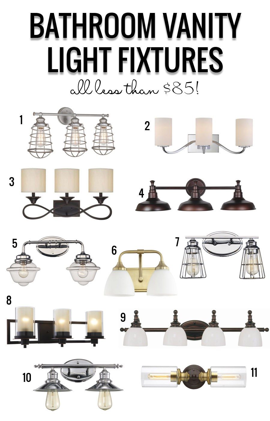 Postbox Designs: My $950 modest-cost Bathroom, LIght Fixture Roundup by Bekob