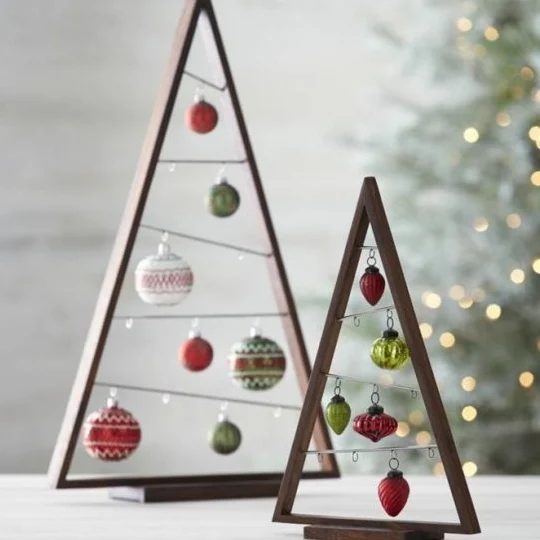 Wooden Triangle With Hanging Ornaments, Handmade Ornament Display Tree