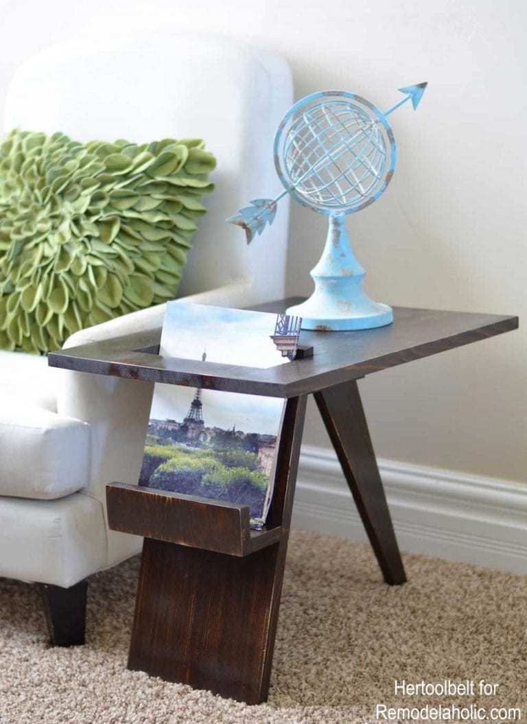 striking Wooden Side Table With Built In Magazine Holder