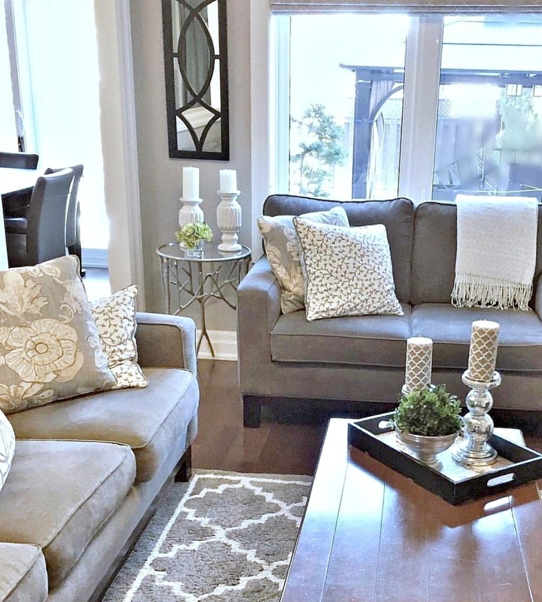 Bekob On Instagram, Living Room With Grey Couches And Wooden And Metal Tables