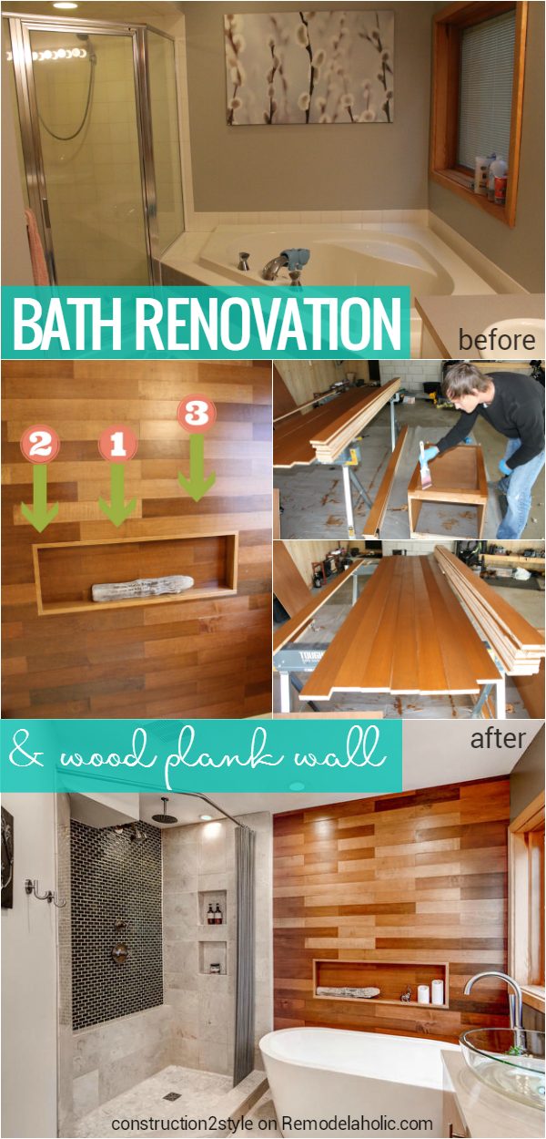 striking bathroom renovation with Handmade wood plank wall @Bekob