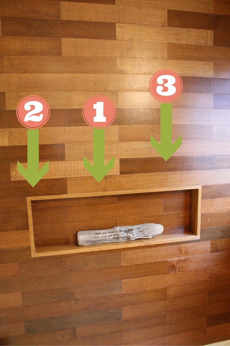 how to install a stacked brick pattern stained wood plank wall