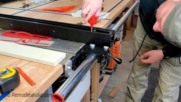 09 Attach Table Saw Fence To Rail On Workbench