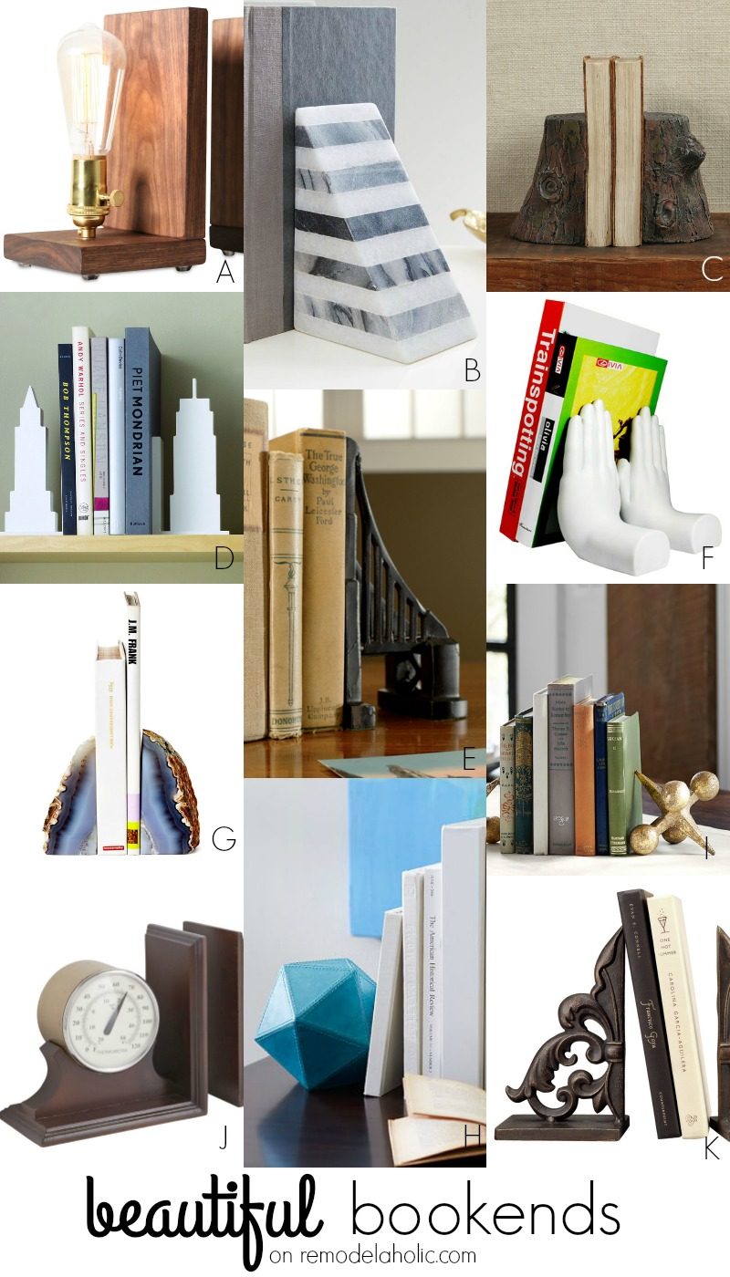 striking bookends and other decor accents to add variety to your shelves and mantel @Bekob