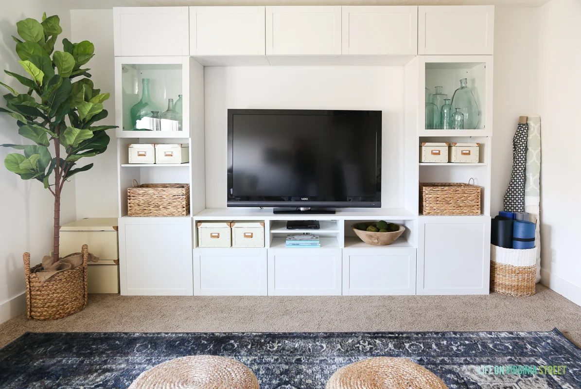 TV Room with Blue Vintage Style Rug via Life On Virginia Street