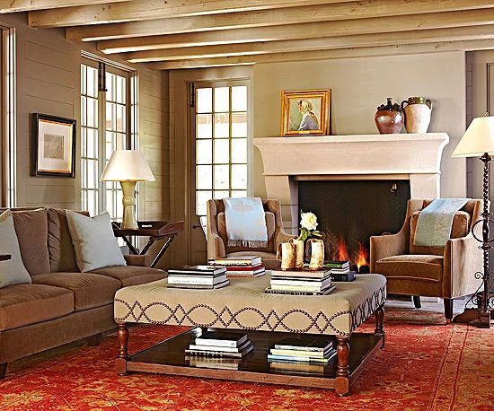 Traditional Living Room With Vintage Style Rug Via Better Homes And Gardens