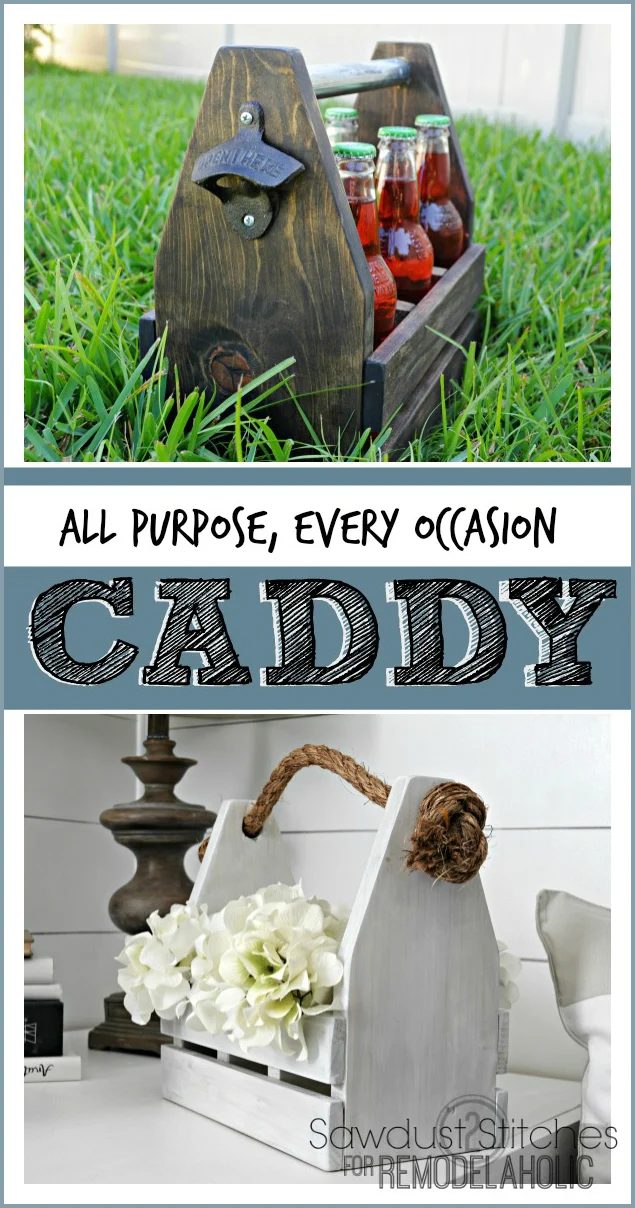 Build a versatile wooden caddy, great for so many purposes! Gift it as a drink holder or a planter or use it around the house to organize craft supplies or utensils for your BBQ.