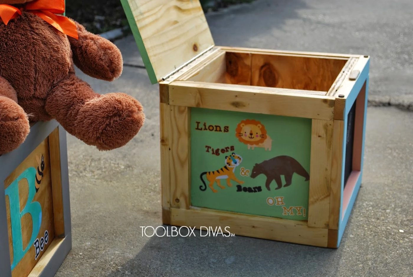 Handmade Building Block Storage Seats by ToolBox Divas for Bekob