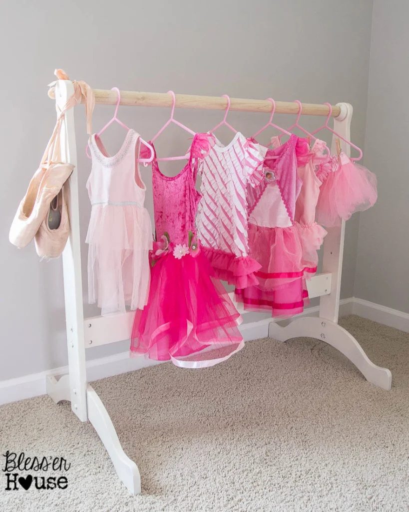 Dress Up Clothes Rack With Ballet Slippers And Pink Tutus