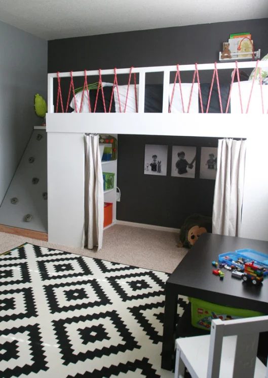 loft bed kids handmade rock climbing wall
