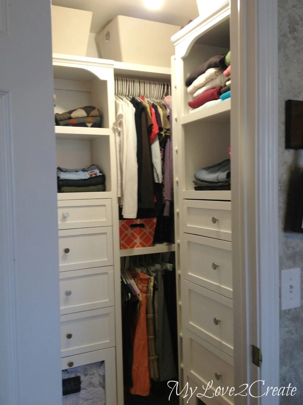 master closet makeover with drawers and tower shelves, My Love 2 Create on Bekob
