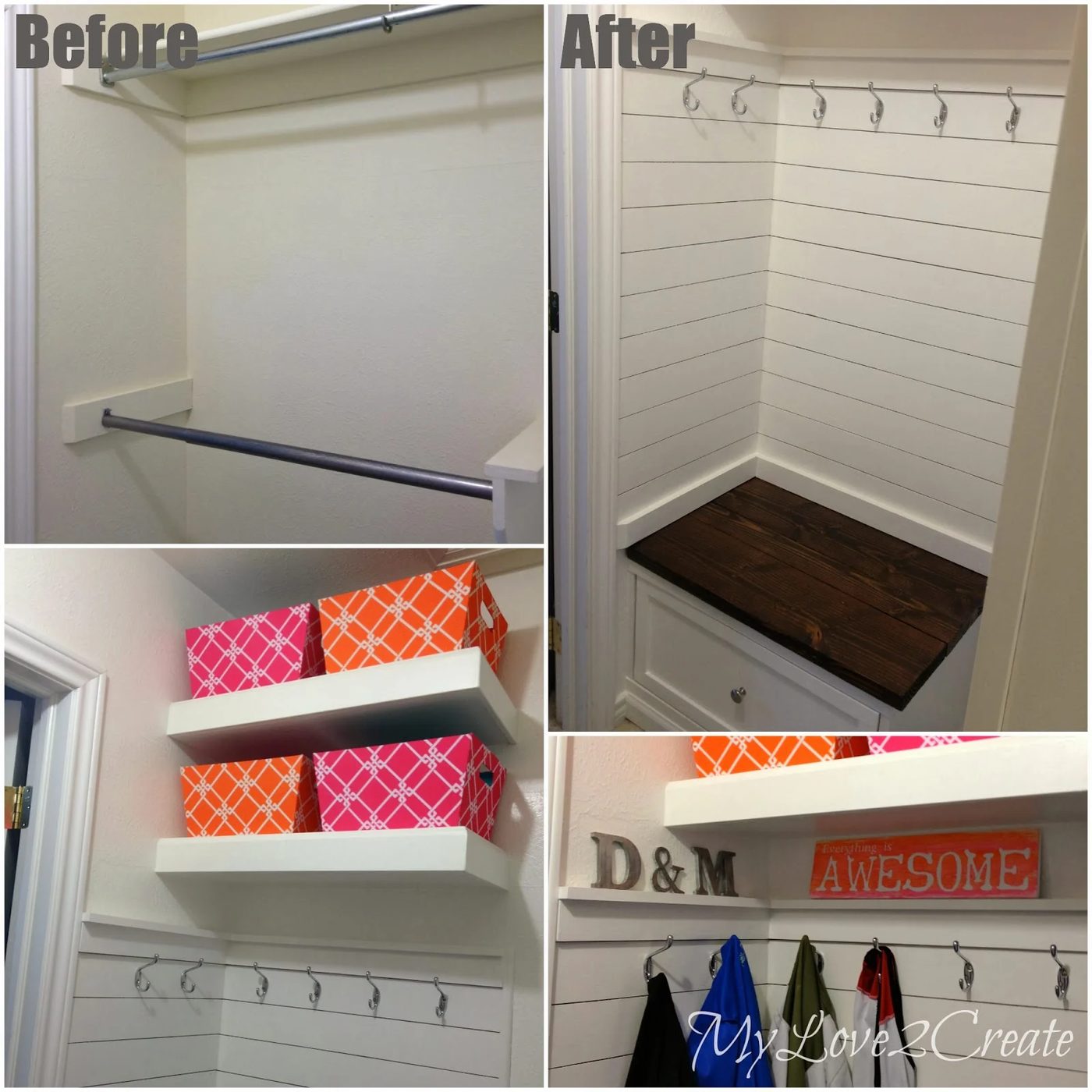 master closet mudroom area with plank wall and hooks, My Love 2 Create on Bekob