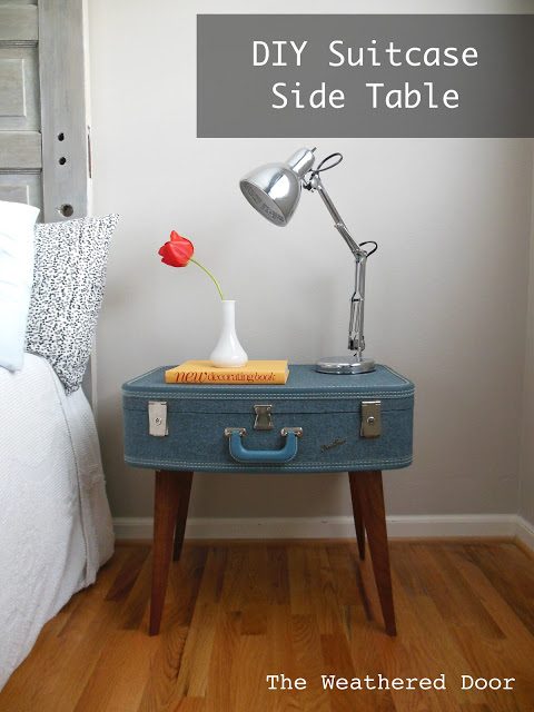 old suitcase turned side table, The Weathered Door via Bekob.com