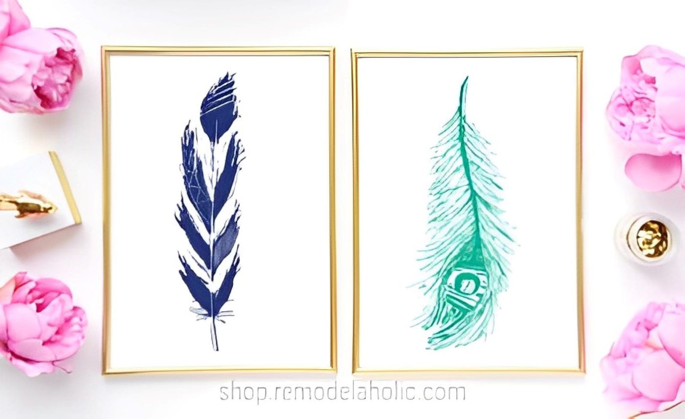 Blue And Turquoise Hand Drawn Feather Prints For Home Decor Bekob 450x275 (1)