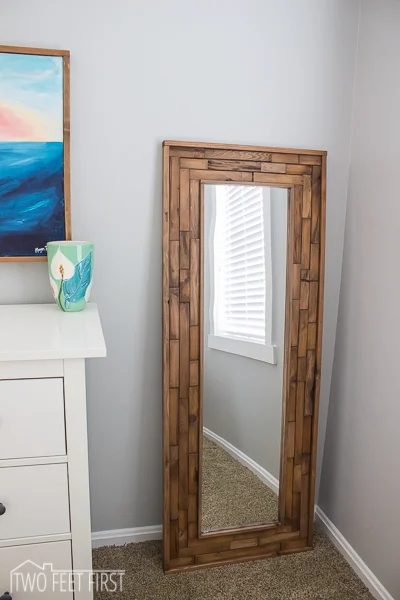 full length mirror with handmade wood shim frame - Two Feet First