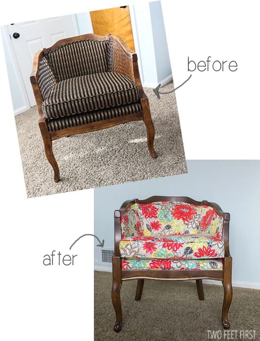 before and after barrel chair makeover Two Feet First