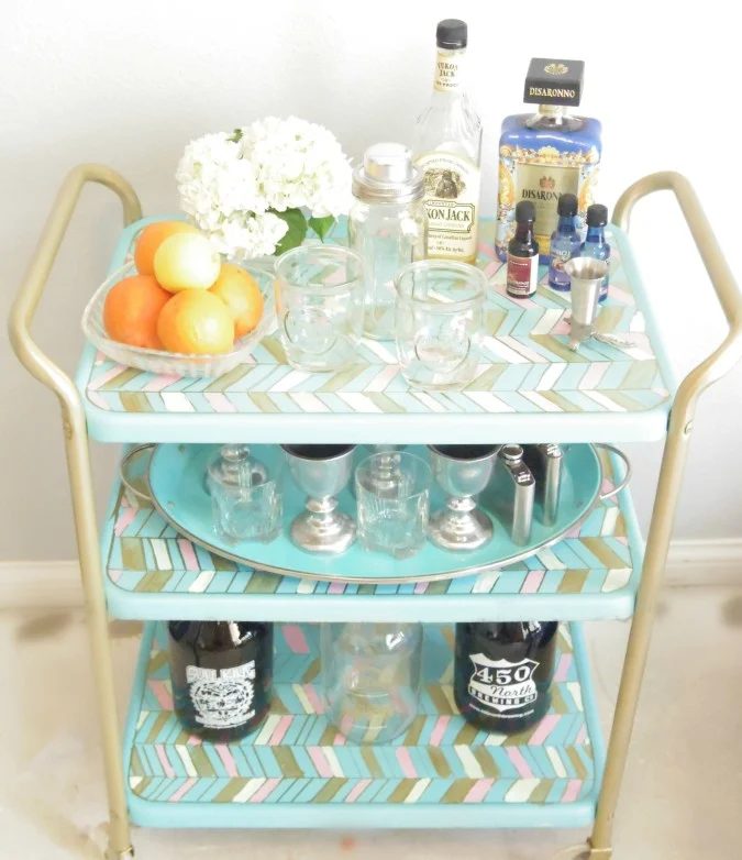 herrinbone bar cart makeover - Addison Meadows Lane