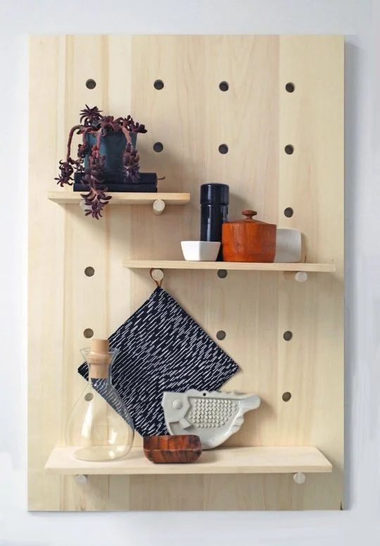handmade plywood pegboard wall organizer