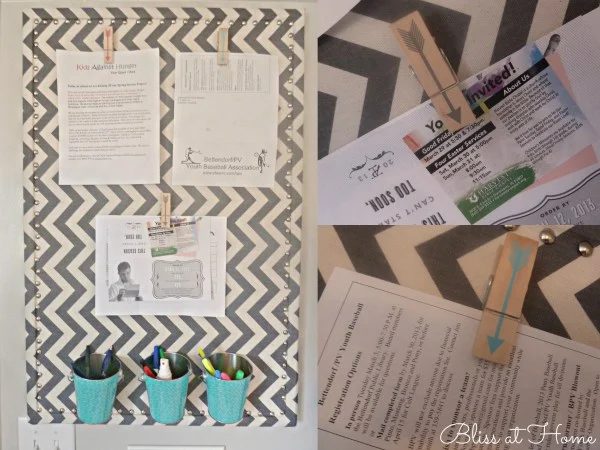 handmade fabric bulletin board with nailhead trim