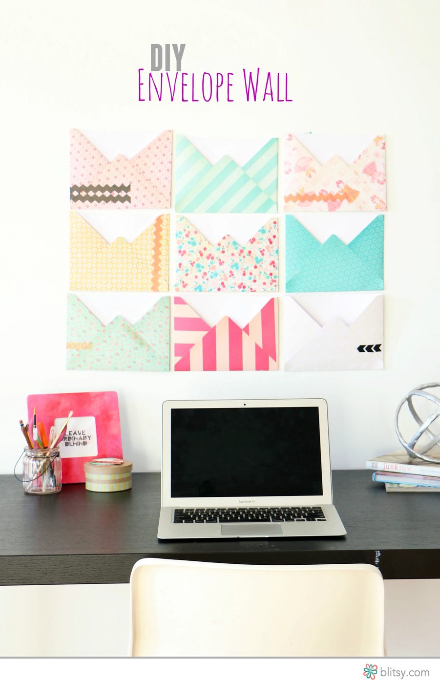 home office organization wall with Handmade jumbo envelopes