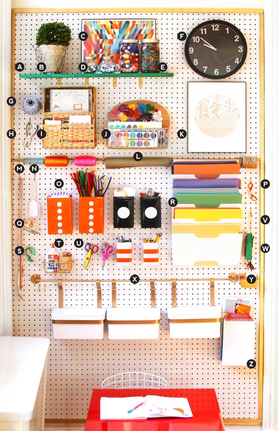 pegboard art supply wall organizer for kids home office
