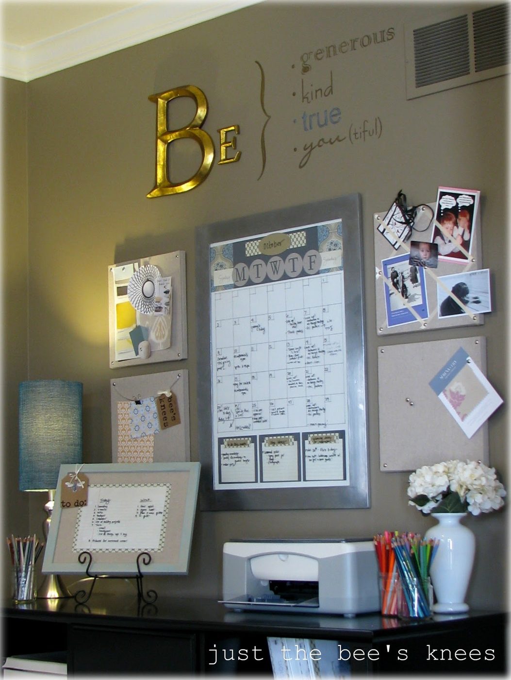 handmade command center family organization wall with calendar and bulletin boards