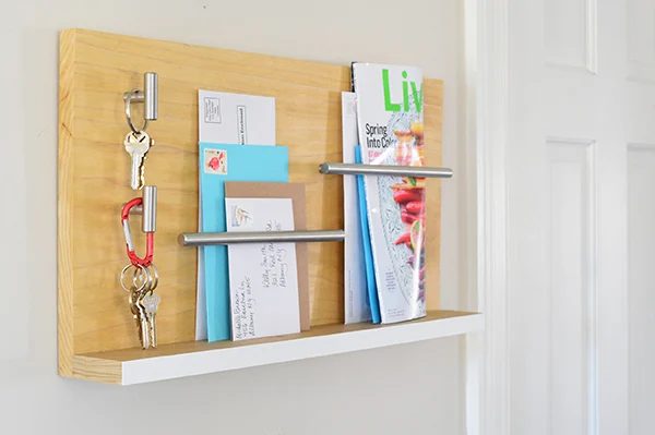 straightforward modern mail organizer using cabinet hardware