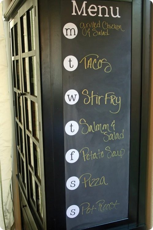 chalkboard menu board on a hutch