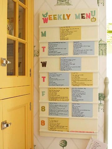 Weekly Menu Board via Better Homes and Gardens