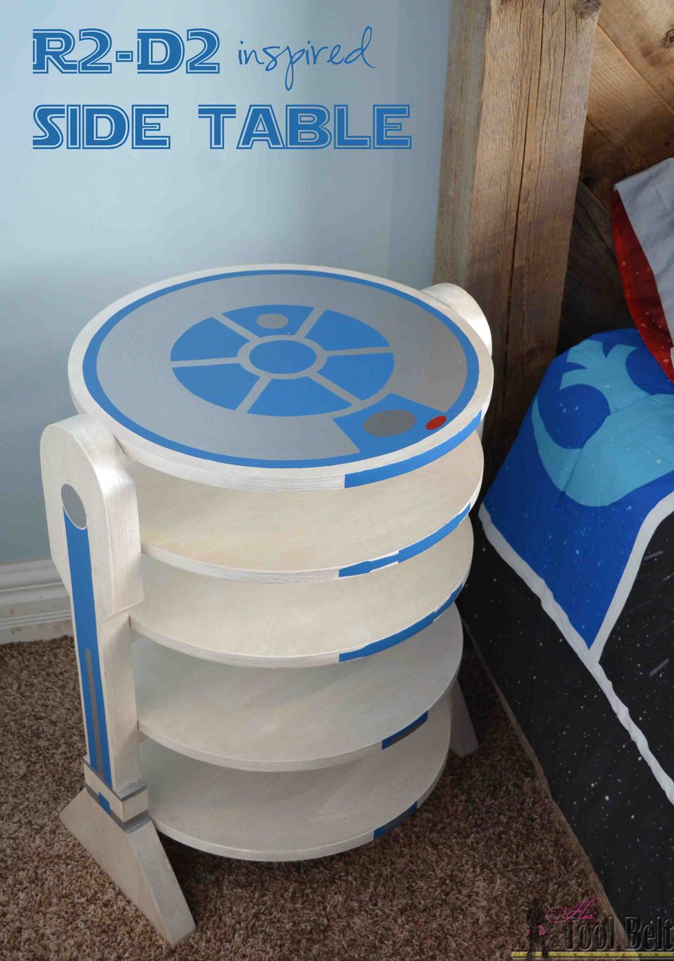 solid R2-D2 inspired side table, every Star Wars fan needs to build one of these, room organization options from Bekobby Hertoolbelt