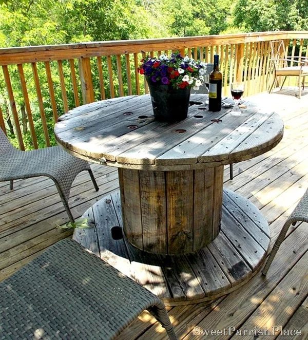 industrial spool as outdoor patio table, Sweet Parrish Place