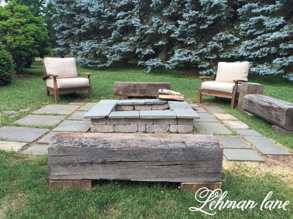 wood beam benches around the firepit, Lehman Lane