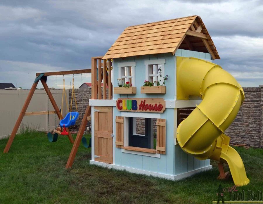 build an solid kids clubhouse with slide, Her Toolbelt