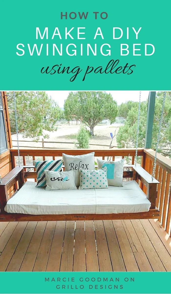 Swinging Day Bed with pallets and 15 solid pallet furniture options featured on Bekob.com