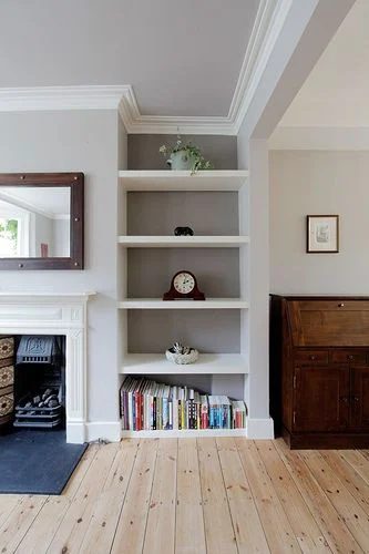 Awkward Alcove Solution: Add floating shelves | More options at Bekob.com