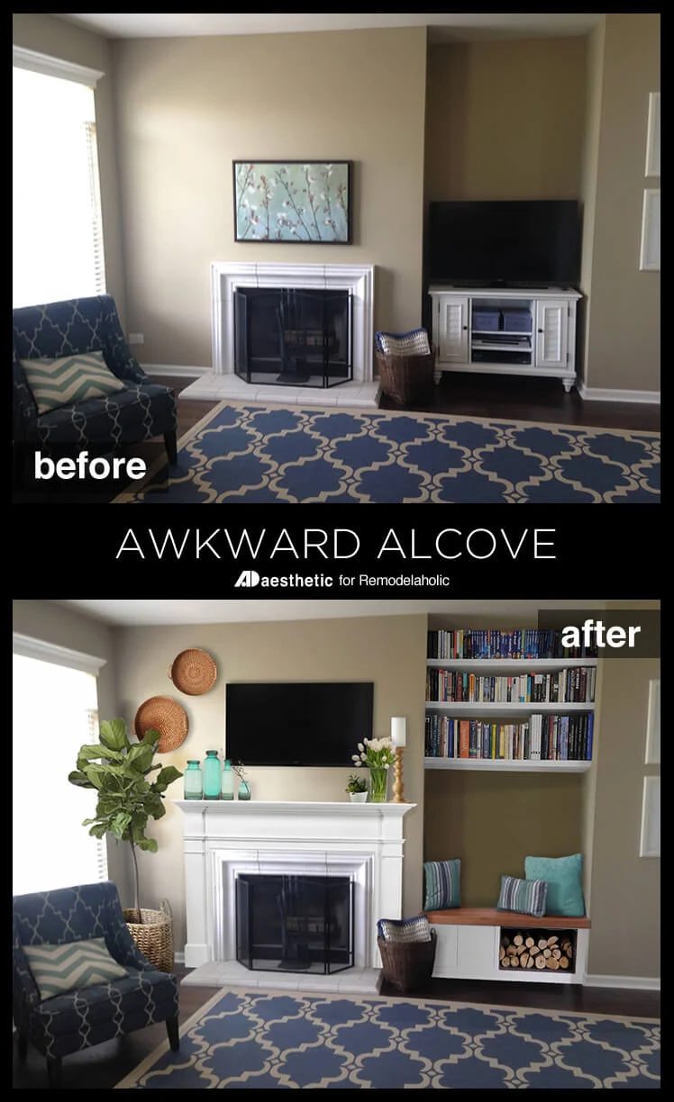 What a smart way to use an oddly placed nook! An Awkward Alcove Becomes a Storage Bench • AD Aesthetic for Bekob.com