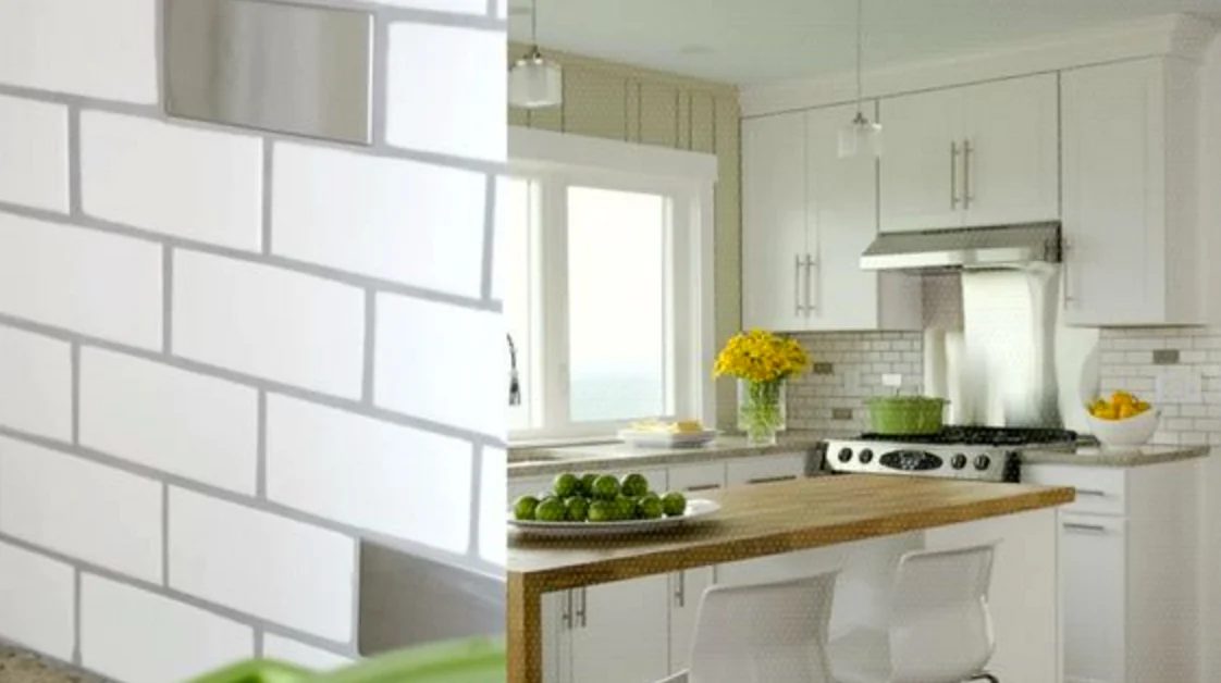 Gray and white subway tiles BHG