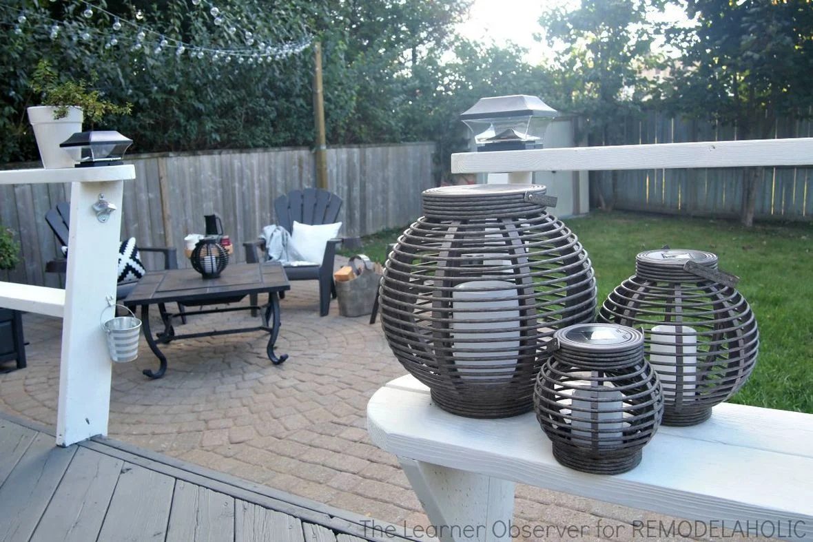 Handmade striking Backyard With Stained Deck, Brick Patio And Grass Area