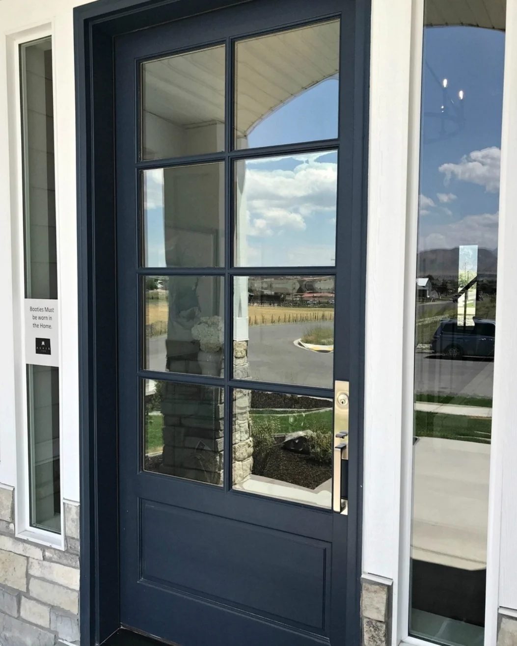 Handmade Navy Blue Door With Eight Square Glass Windows