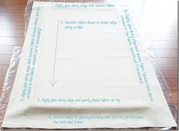 Secure fabric using glue on the shorter then longer sides of the board