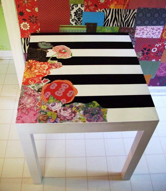 lack side table method stripes flowers decoupage