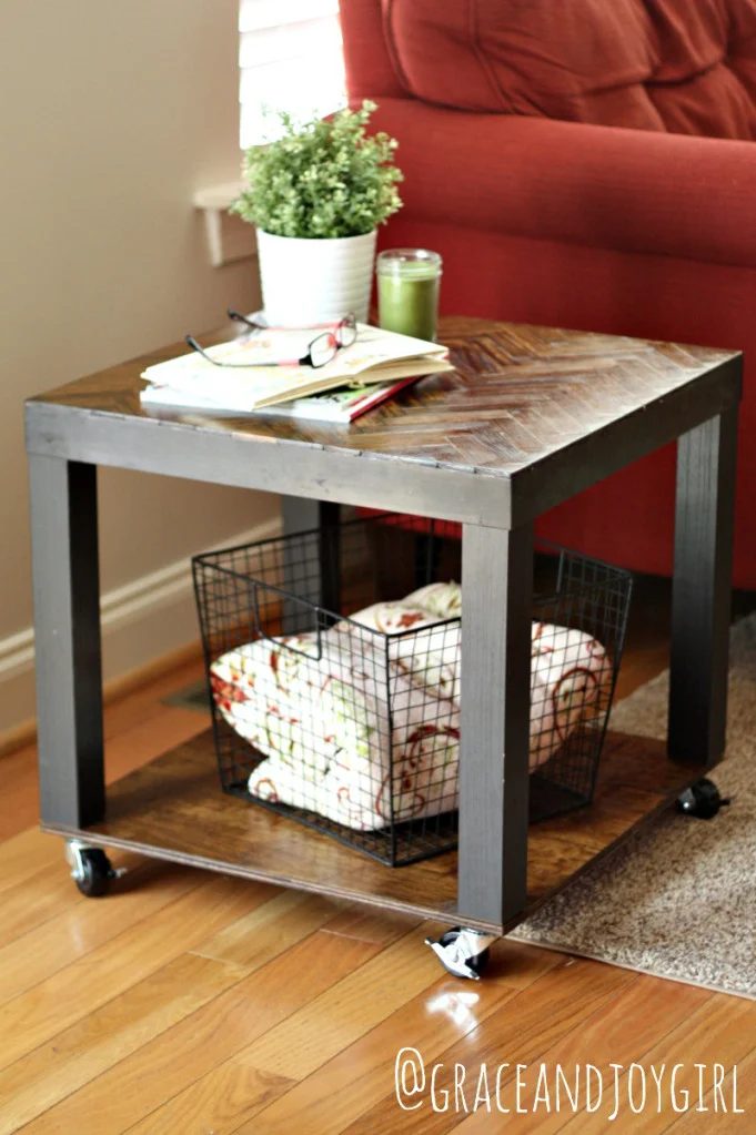 lack side table method herringbone top wheels canisters