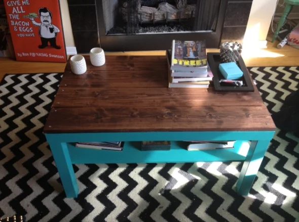 lack coffee table method wood top turquoise legs