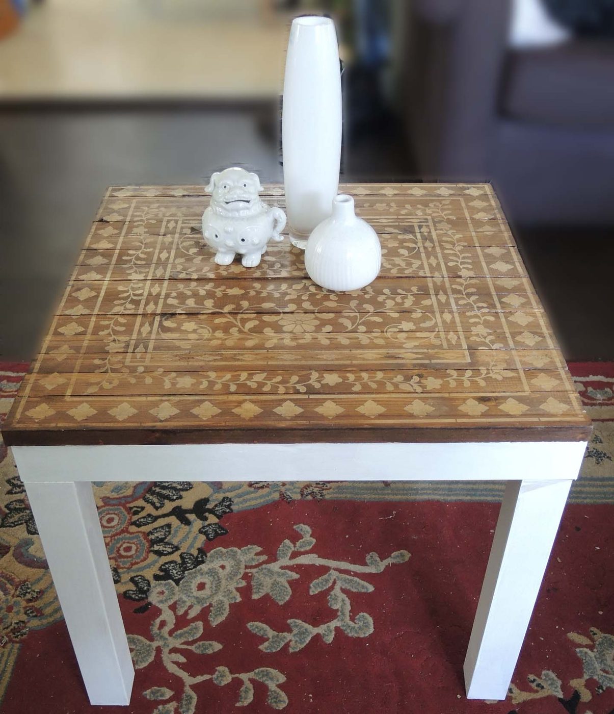 lack side table method stained wood stencils