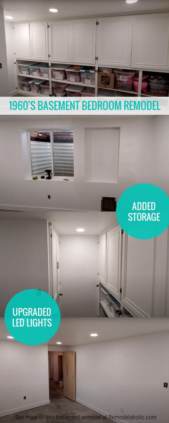 1960's Basement Bedroom Remodel With New LED Lights, Built In Storage #Bekob
