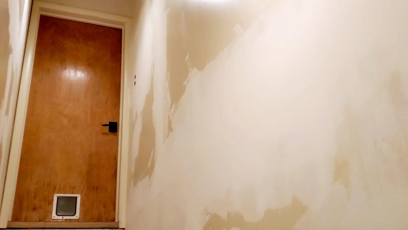 basement remodel, patched wall after electrical upgrade